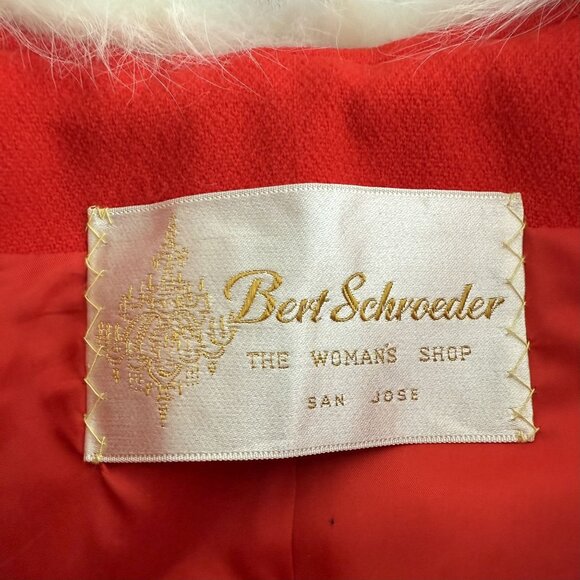 VINTAGE 60's Red Wool Dress & Jacket Suit Huge Fox Fur Trim - Picture 11 of 13